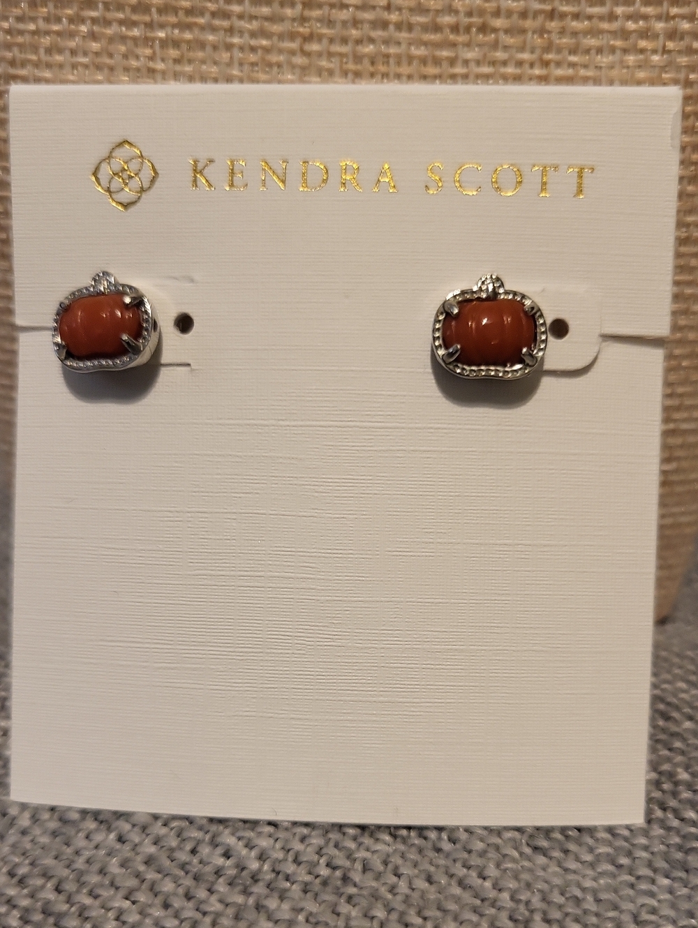 Kendra Scott Orange Silver Frame Stud Pumpkin Earrings